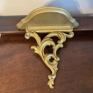9"x8.75" Syroco USA MCM Hollywood Regency Ornate Gold Wall Shelf Sconce